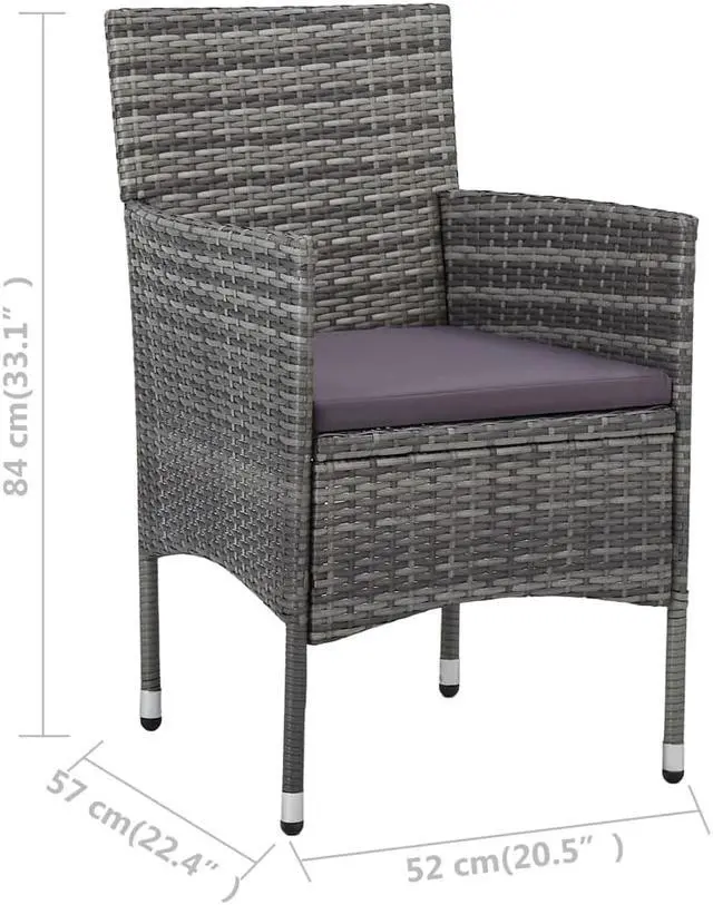 Alt view image 7 of 11 - vidaXL Rattan Chair Set of 2 Grey Poly Rattan, Steel Frame Medium