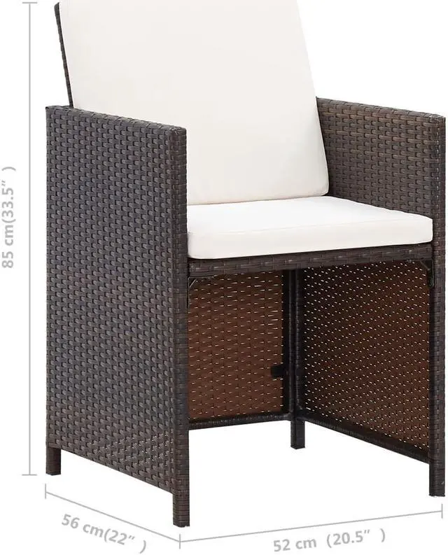 Alt view image 7 of 13 - vidaXL Patio Chairs 2 Pcs Patio Dining Chair with Cushions Poly Rattan Brown