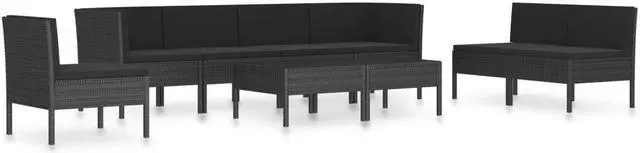 Alt view image 2 of 7 - vidaXL Patio Furniture Set 9 Piece Sofa Couch with Cushions Poly Rattan Black