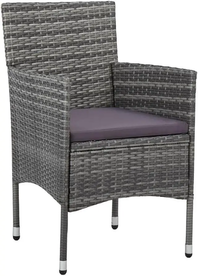 Alt view image 3 of 11 - vidaXL Rattan Chair Set of 2 Grey Poly Rattan, Steel Frame Medium