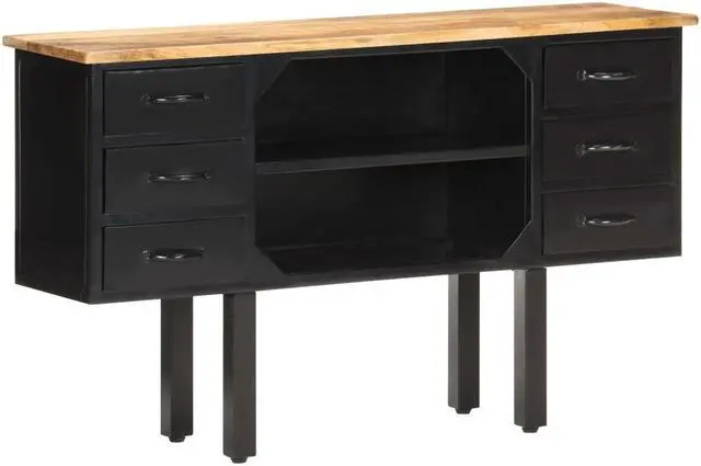 Alt view image 4 of 14 - vidaXL Sideboard 43.3"x11.8"x25.6" Solid Rough Mango Wood and Steel