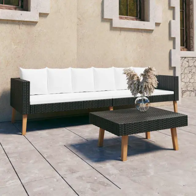 Alt view image 4 of 10 - vidaXL 2 Piece Garden Lounge Set with Cushions Poly Rattan Black