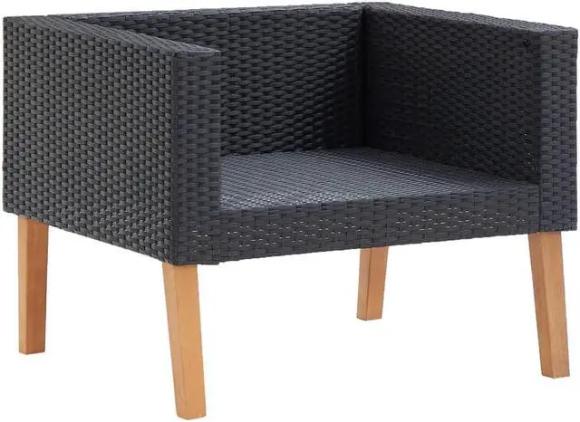 Alt view image 5 of 7 - vidaXL Patio Furniture Set 4 Piece Sofa Couch with Cushions Poly Rattan Black