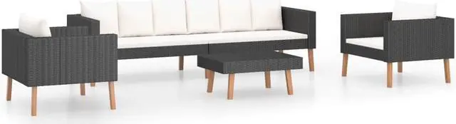 Alt view image 2 of 7 - vidaXL Patio Furniture Set 4 Piece Sofa Couch with Cushions Poly Rattan Black