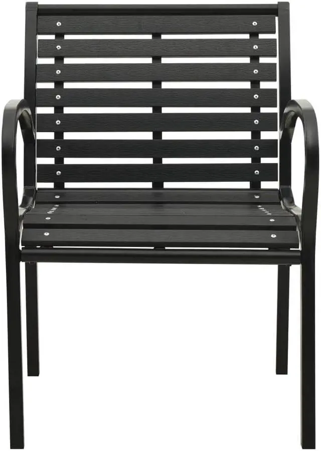 Alt view image 3 of 13 - vidaXL Patio Chairs 2 Pcs Dining Chair with Metal Frame Steel and WPC Black