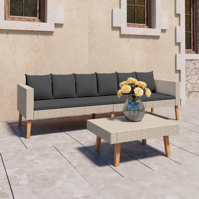 Alt view image 7 of 9 - vidaXL 2 Piece Garden Lounge Set with Cushions Poly Rattan Beige