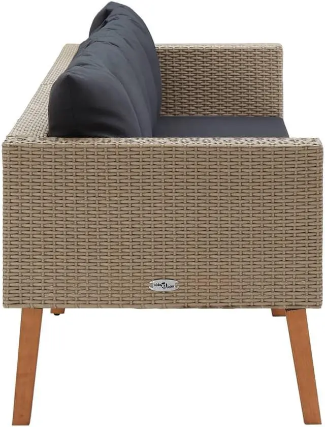 Alt view image 11 of 14 - vidaXL 3 Seater Sofa Patio Wicker Outdoor Couch with Cushions PE Rattan Beige