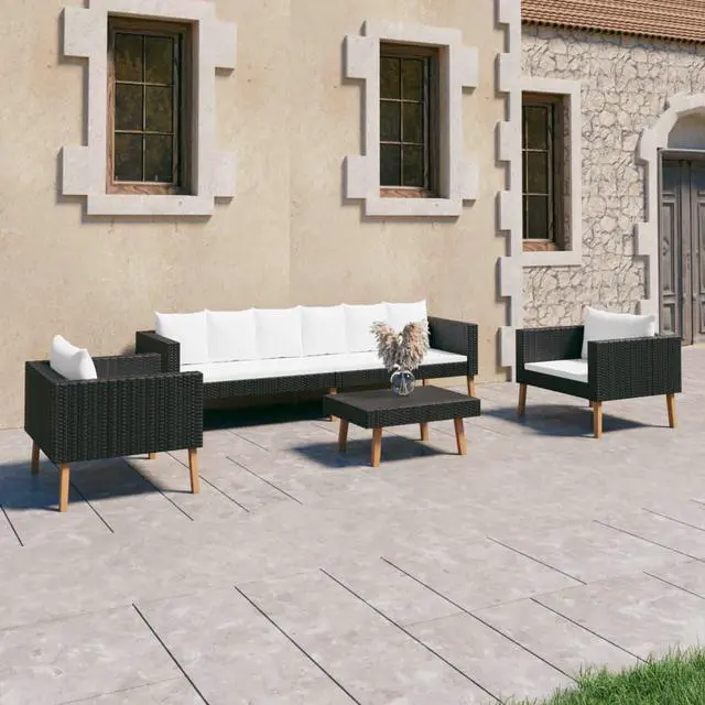 Main image of vidaXL Patio Furniture Set 4 Piece Sofa Couch with Cushions Poly Rattan Black
