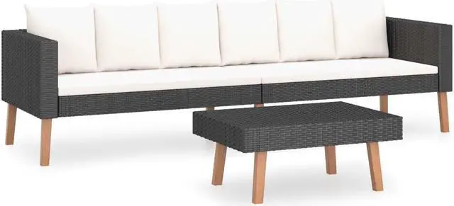 Alt view image 5 of 10 - vidaXL 2 Piece Garden Lounge Set with Cushions Poly Rattan Black
