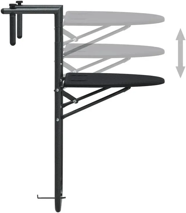 Alt view image 4 of 11 - vidaXL Balcony Table Folding Outdoor Table Patio Railing Table Plastic Black