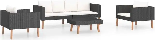 Alt view image 2 of 7 - vidaXL Patio Furniture Set 4 Piece Sofa Couch with Cushions Poly Rattan Black