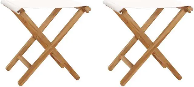 Alt view image 4 of 18 - vidaXL Folding Chairs 2 pcs Solid Teak Wood and Fabric Cream White