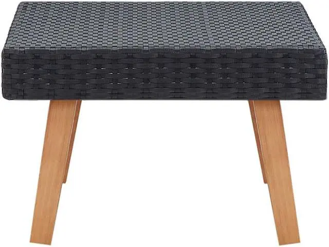 Alt view image 3 of 10 - vidaXL Patio Coffee Table Side Table Solid Eucalyptus Wood PE Rattan Black