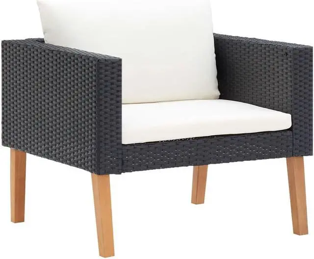 Alt view image 3 of 7 - vidaXL Patio Furniture Set 4 Piece Sofa Couch with Cushions Poly Rattan Black