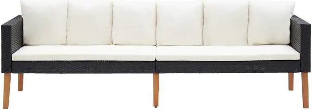 Alt view image 3 of 7 - vidaXL Patio Furniture Set 4 Piece Sofa Couch with Cushions Poly Rattan Black