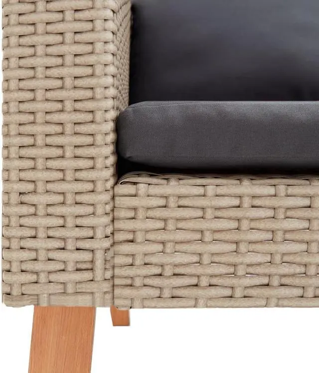 Alt view image 14 of 14 - vidaXL 3 Seater Sofa Patio Wicker Outdoor Couch with Cushions PE Rattan Beige