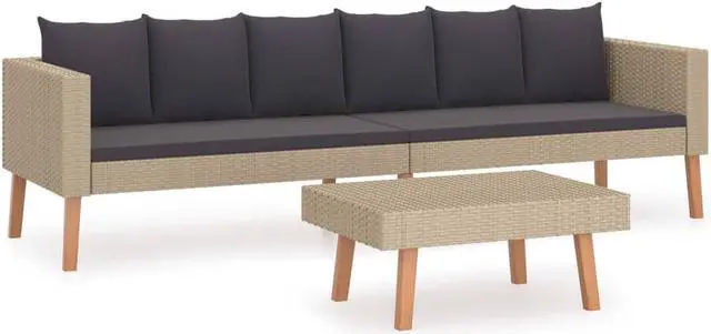 Alt view image 4 of 9 - vidaXL 2 Piece Garden Lounge Set with Cushions Poly Rattan Beige