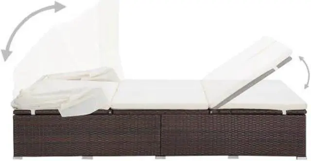 Alt view image 6 of 7 - vidaXL Double Sun Lounger Patio Rattan Daybed with Cushion Poly Rattan Brown