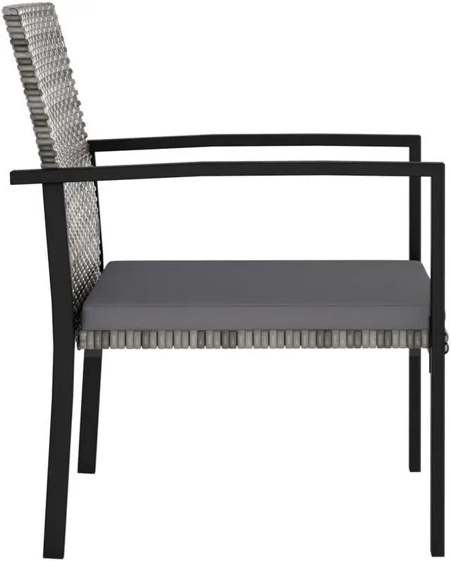 Alt view image 7 of 7 - vidaXL Patio Dining Set 3 Piece Outdoor Table and Chair Set Poly Rattan Gray