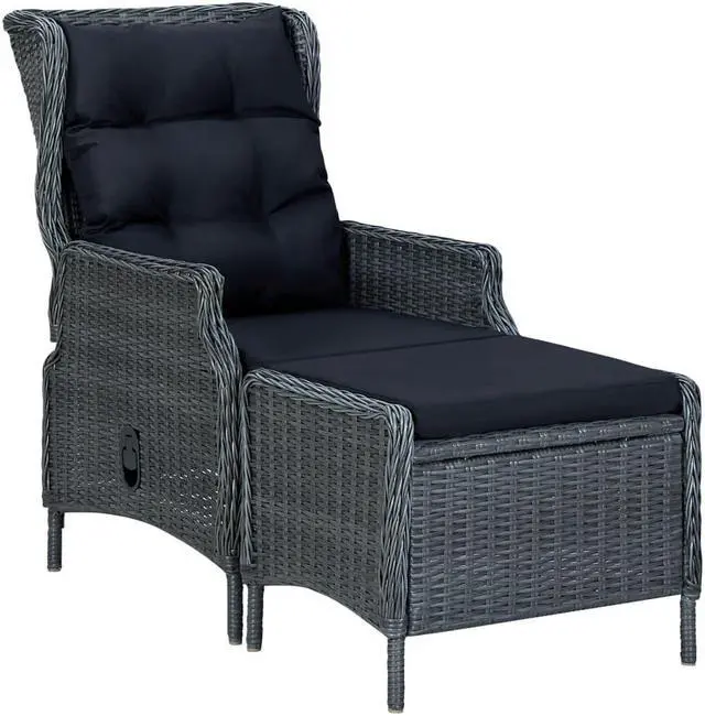 Alt view image 8 of 14 - vidaXL Outdoor Recliner Chair Lounge Chair with Footstool Poly Rattan Dark Gray