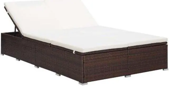Alt view image 7 of 7 - vidaXL Double Sun Lounger Patio Rattan Daybed with Cushion Poly Rattan Brown