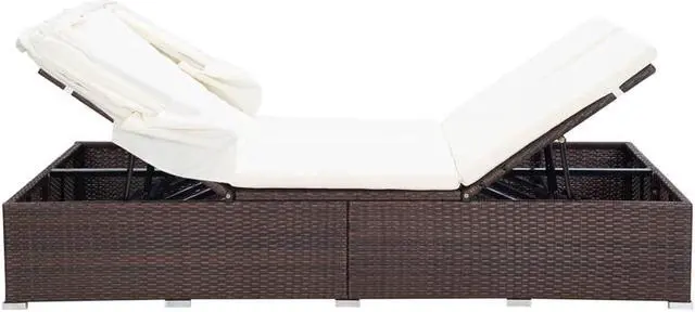 Alt view image 5 of 7 - vidaXL Double Sun Lounger Patio Rattan Daybed with Cushion Poly Rattan Brown