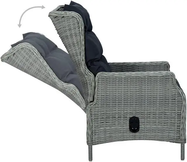 Alt view image 6 of 7 - vidaXL Patio Dining Set 7 Piece Chair with Cushions Poly Rattan Light Gray