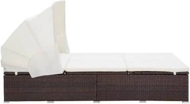 Alt view image 3 of 7 - vidaXL Double Sun Lounger Patio Rattan Daybed with Cushion Poly Rattan Brown