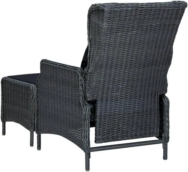 Alt view image 12 of 14 - vidaXL Outdoor Recliner Chair Lounge Chair with Footstool Poly Rattan Dark Gray