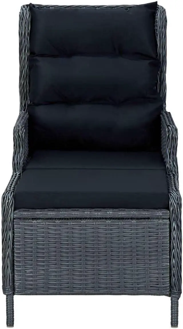 Alt view image 10 of 14 - vidaXL Outdoor Recliner Chair Lounge Chair with Footstool Poly Rattan Dark Gray