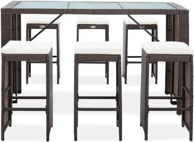 Alt view image 3 of 7 - vidaXL Patio Bar Set 7 Piece Patio Bar Table and Chairs Dining Set Poly Rattan