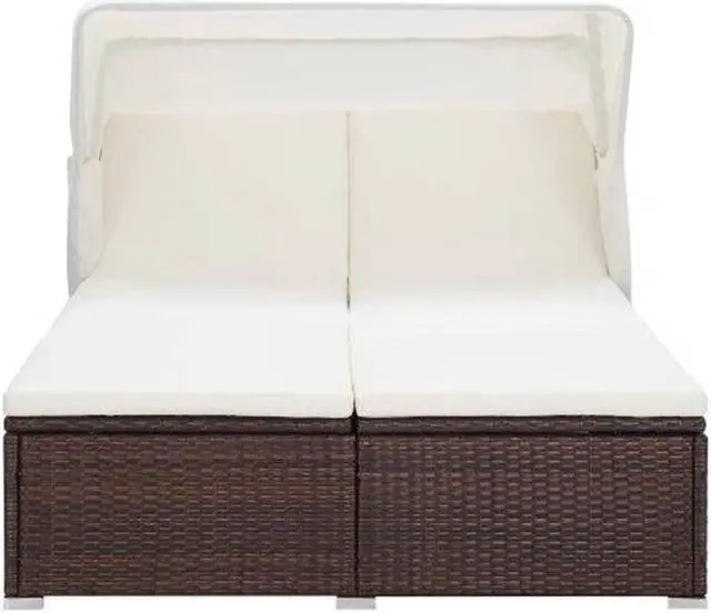 Alt view image 2 of 7 - vidaXL Double Sun Lounger Patio Rattan Daybed with Cushion Poly Rattan Brown