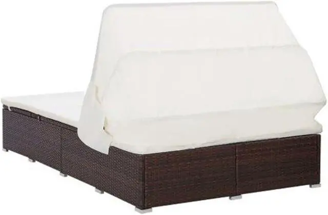 Alt view image 4 of 7 - vidaXL Double Sun Lounger Patio Rattan Daybed with Cushion Poly Rattan Brown