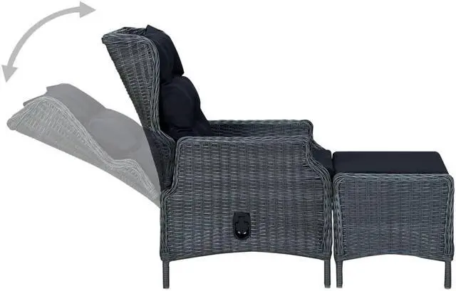 Alt view image 11 of 14 - vidaXL Outdoor Recliner Chair Lounge Chair with Footstool Poly Rattan Dark Gray