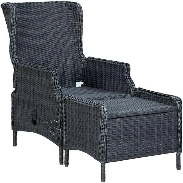 Alt view image 9 of 14 - vidaXL Outdoor Recliner Chair Lounge Chair with Footstool Poly Rattan Dark Gray