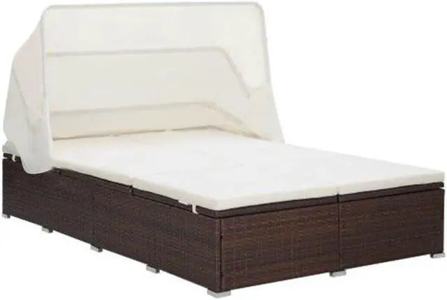 Main image of vidaXL Double Sun Lounger Patio Rattan Daybed with Cushion Poly Rattan Brown
