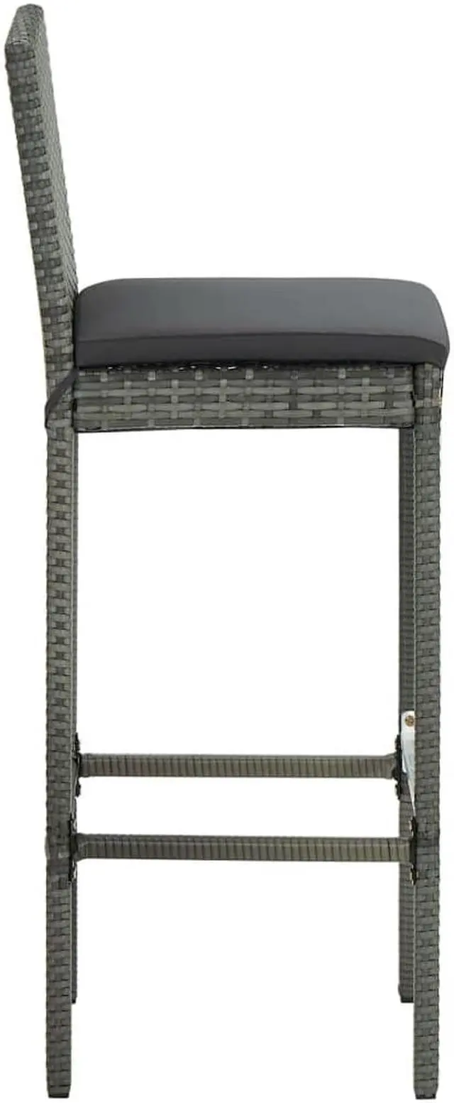 Alt view image 5 of 10 - vidaXL Bar Stools Counter Height Stool with Cushion 2 Pcs Gray Poly Rattan
