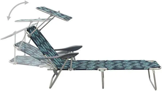Alt view image 2 of 15 - vidaXL Sun Lounger with Canopy Steel Leaf Print