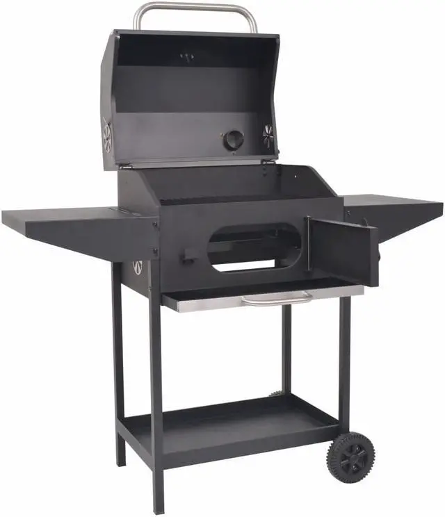 Alt view image 3 of 10 - vidaXL Charcoal Smoker Charcoal Grill Barbecue Grill with Bottom Shelf Black
