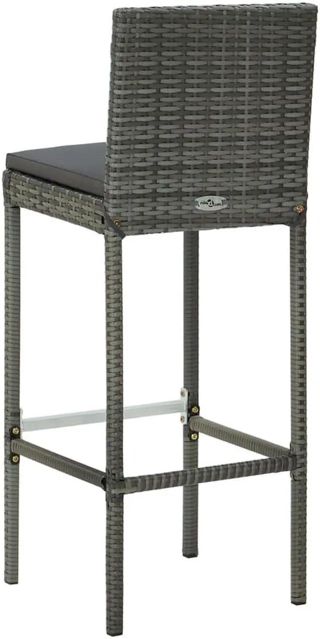 Alt view image 6 of 10 - vidaXL Bar Stools Counter Height Stool with Cushion 2 Pcs Gray Poly Rattan