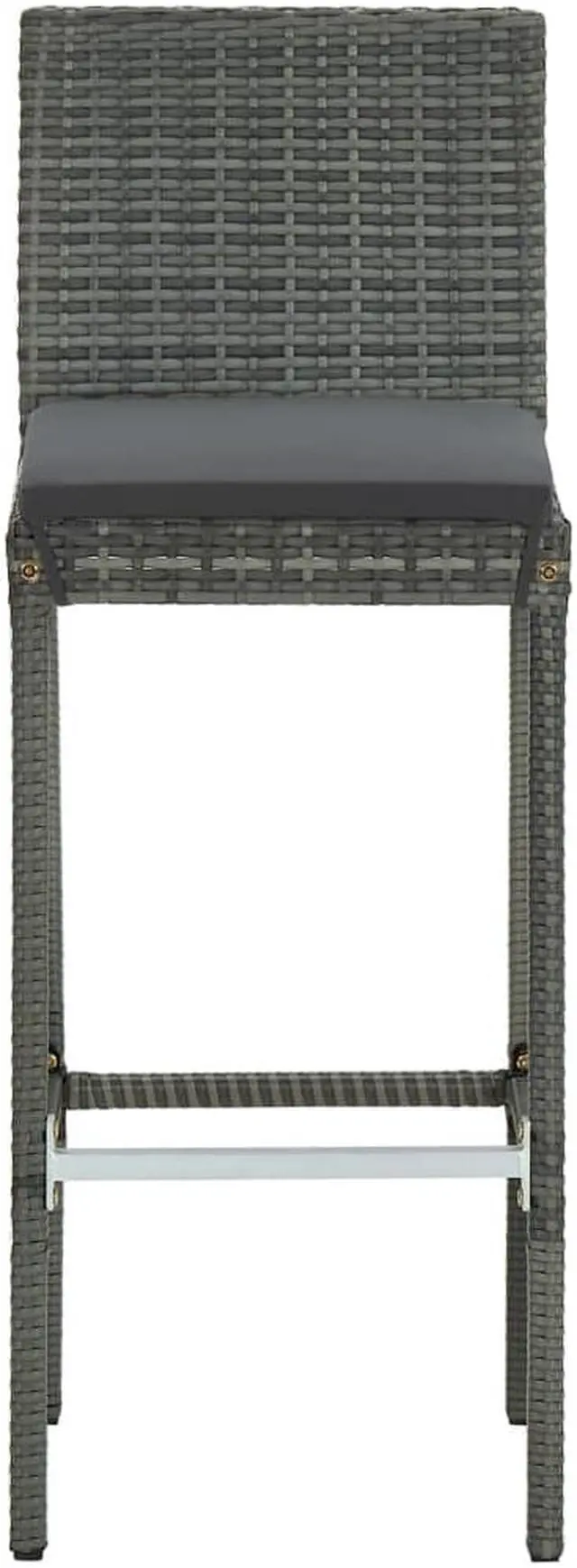 Alt view image 4 of 10 - vidaXL Bar Stools Counter Height Stool with Cushion 2 Pcs Gray Poly Rattan