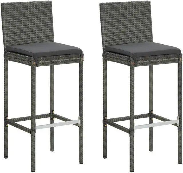 Main image of vidaXL Bar Stools Counter Height Stool with Cushion 2 Pcs Gray Poly Rattan