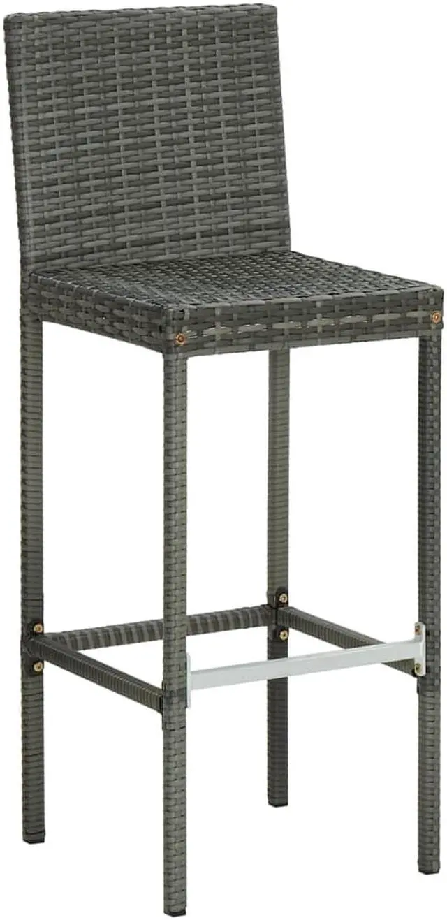 Alt view image 3 of 10 - vidaXL Bar Stools Counter Height Stool with Cushion 2 Pcs Gray Poly Rattan