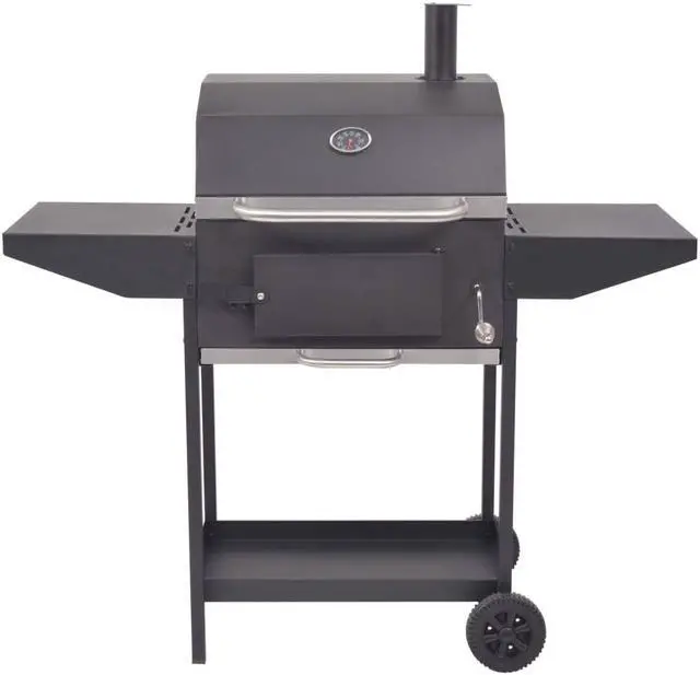 Alt view image 4 of 10 - vidaXL Charcoal Smoker Charcoal Grill Barbecue Grill with Bottom Shelf Black
