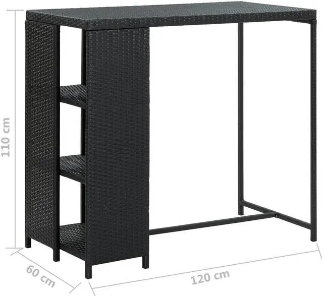 Alt view image 4 of 16 - vidaXL Bar Table with Storage Rack Black Poly Rattan Dining Room Kitchen Table