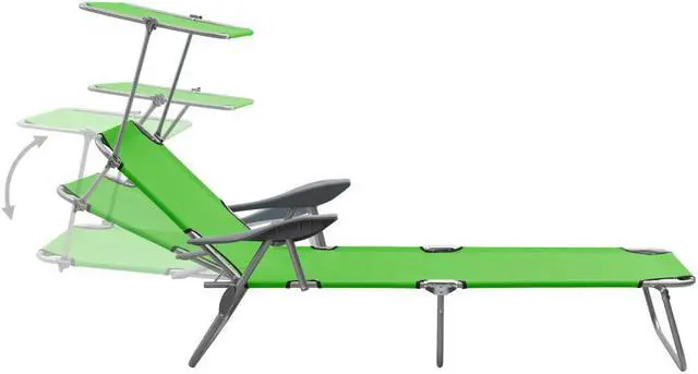 Alt view image 3 of 13 - vidaXL Folding Sun Lounger Sunbed Pool Lounge Chair with Canopy Steel Green