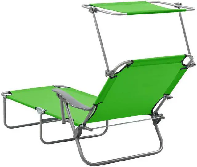 Alt view image 4 of 13 - vidaXL Folding Sun Lounger Sunbed Pool Lounge Chair with Canopy Steel Green