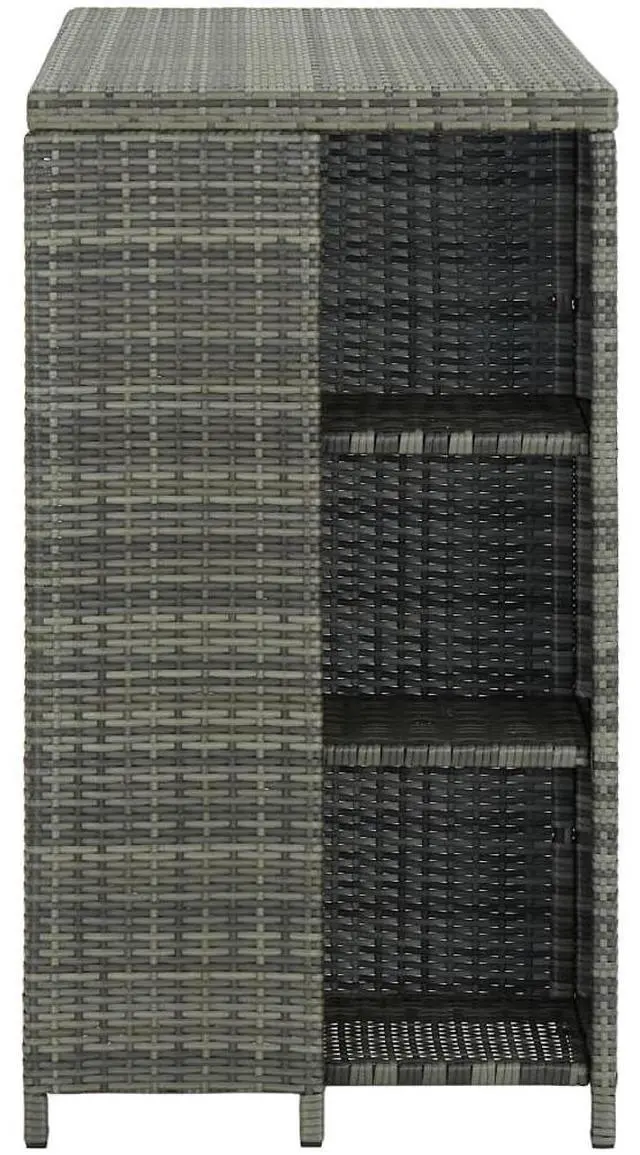 Alt view image 14 of 15 - vidaXL Bar Table with Storage Rack Gray Poly Rattan Dining Room Kitchen Table