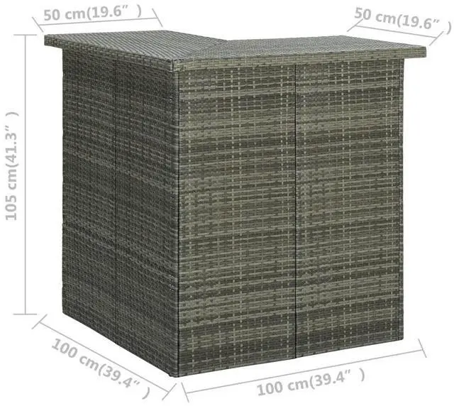 Alt view image 4 of 13 - vidaXL Corner Bar Table Gray Poly Rattan Dining Room Kitchen Counter Table
