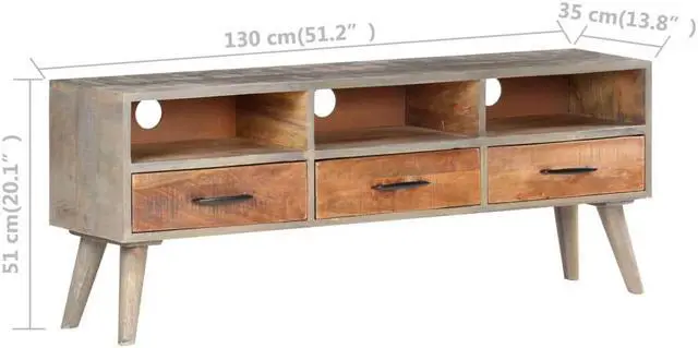 Alt view image 3 of 6 - vidaXL TV Stand TV Unit Sideboard TV Unit Cabinet Gray Solid Rough Mango Wood